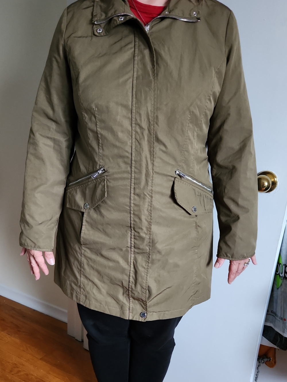 London Fog Hooded Khaki midlength Fall Jacket